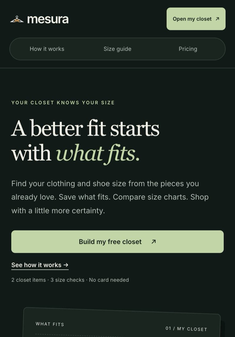 Screenshot of Mesura — Size Cross-Reference App